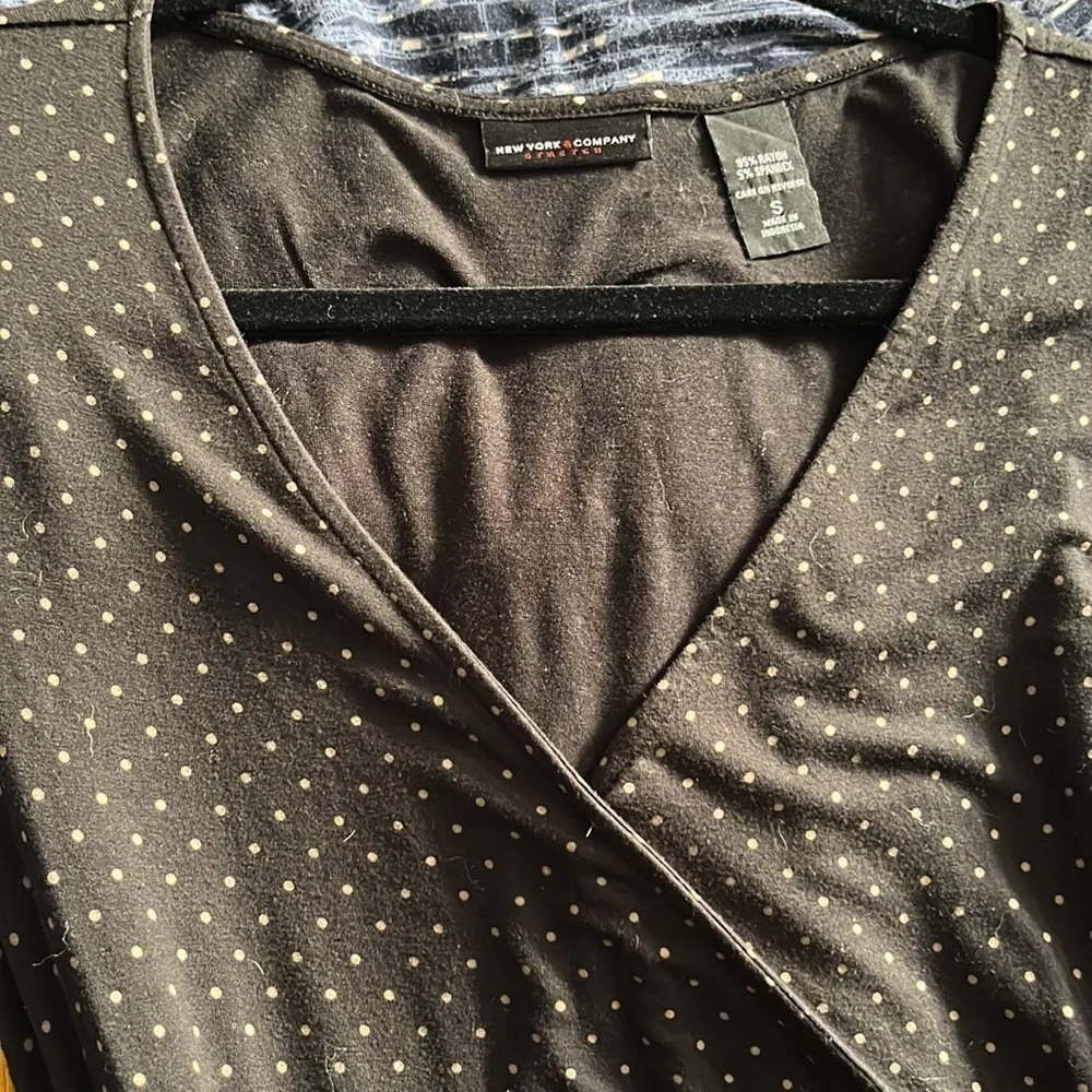 NY & Co faux wrap dress black polka dot small